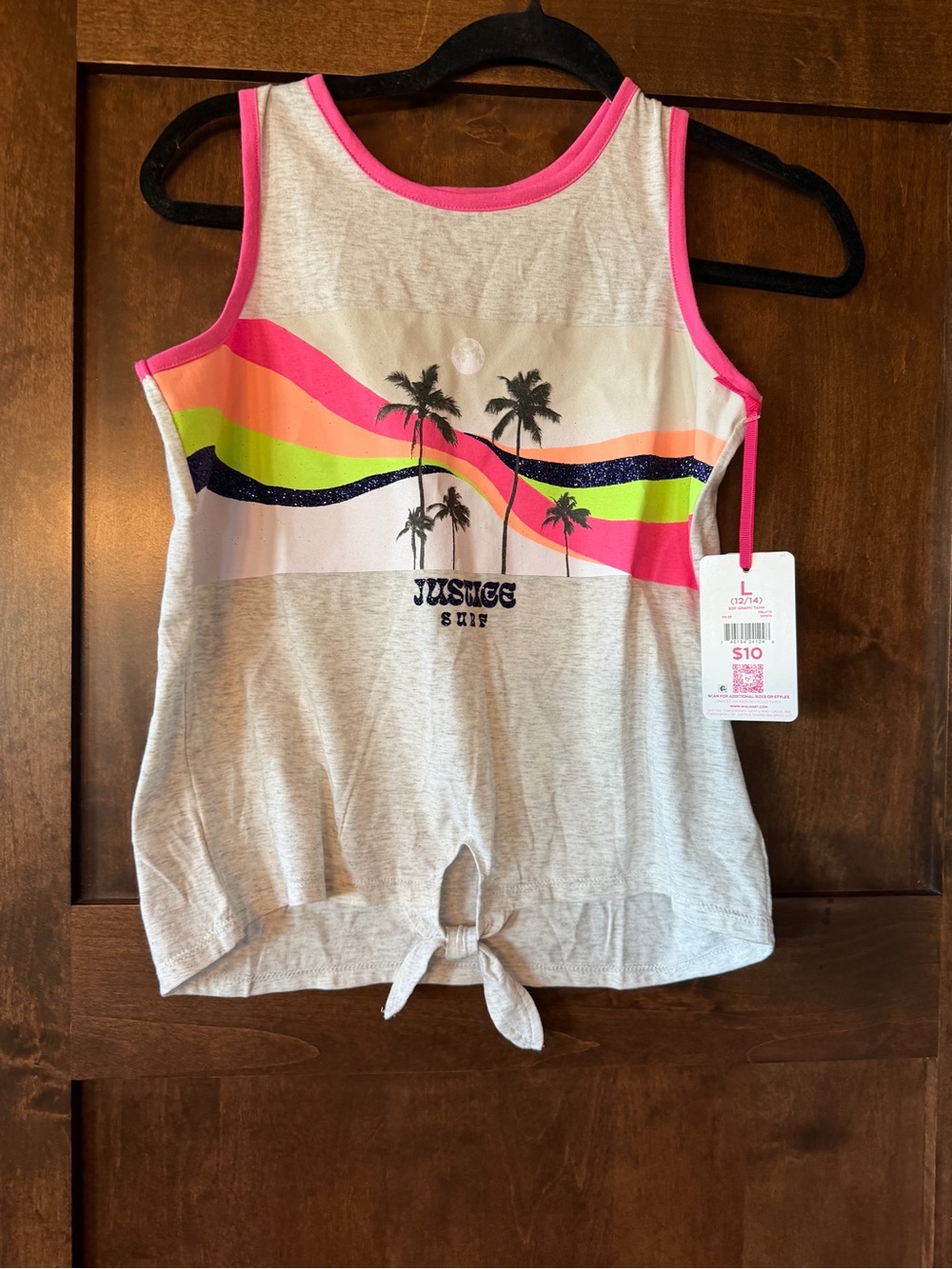 Justice Girls Gray Palm Print tank- great for layering with jacket